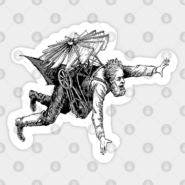 experimental flying machine, Man Flying in Air, Experimental Flying, Leonardo Flying Man, Vintage Man Flying Sticker by penandinkdesign@hotmail.com